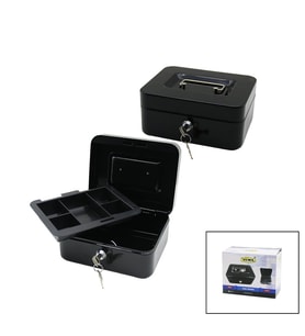 ANAHTARLI KÜÇÜK METAL PARA -DEĞERLİ EŞYA KUTUSU 2KAT=TEK+6 BÖLME TAŞIMA KULP - 15.2X11.8X8CM (5343)