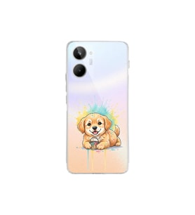 Realme 10 4G ile Uyumlu Splash Köpek Tasarımlı Şeffaf Silikon Kılıf