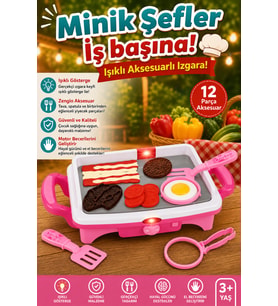 Işıklı Oyuncak Izgara ve Mutfak Seti - 12 Parça Aksesuarlı Eğitici Evcilik Oyunu (3+ Yaş)
