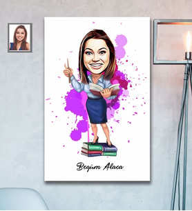 Kişiye Özel Öğretmen Karikatürlü  Ahşap Tablo 30x47 Bayan-19