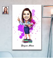 Kişiye Özel Öğretmen Karikatürlü  Ahşap Tablo 30x47 Bayan-19