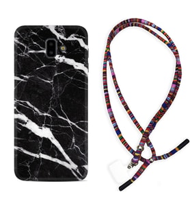 Samsung J6 Plus J7 Prime J7 Pro M20 Kılıf Boyun Asklı Rasta Silikon Siyah Şerit Mermer 1318