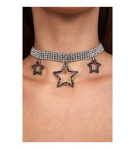 Kadın 3 Yıldız Model Zirkon Taşlı Gümüş Pırlanta Abiye Gerdanlık Kolye Tasma Boyunluk Nişan Choker