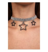Kadın 3 Yıldız Model Zirkon Taşlı Gümüş Pırlanta Abiye Gerdanlık Kolye Tasma Boyunluk Nişan Choker
