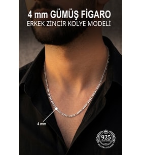 925 Ayar Gümüş Erkek Kolye 4 mm Figaro Zincir ST422