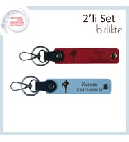 Erkek Sevgiliye Kalıcı Güç Simgesi Hediye, Boks Motifli Yazılabilir Anahtarlıklar, Kırmızı-Gök Mavi