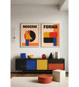 Geometrik Modernizm 2'li Ahşap Çerçeveli Tablo Seti