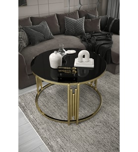 Piyano Orta Sehpa Gold Kaplama Siyah Ayna