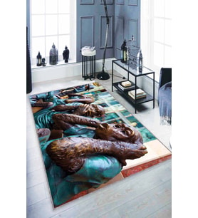 Turkuaz Üç Maymun 3D Kaymaz Tabanlı Dekoratif Halı RV359 - 100 x 160 cm