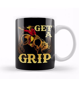 Get A Grip Bullrider Funny Competitive Riding Pun Kupa Bardak Porselen