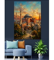 Gün Batımında Ayasofya Camii Dekoratif Kanvas - Mdf Ahşap Tablo