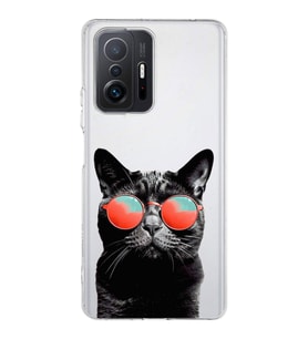 PrintiFy Xiaomi Mi 11T Pro ile Uyumlu Kedi 3 Kamera Korumalı Şeffaf Kılıf