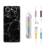 Huawei Nova Y70 Y90 Nova 9 SE  Kılıf Kablo Koruma Spiral Silikon Fragile Black Mermer 1378