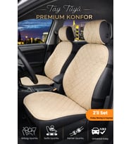 Oto Koltuk Kılıfı Tay Tüyü 2'li Ön Minder Terletmez, Kaymaz, Sıvıya Dayanıklı, Airbag Uyumlu - Bej