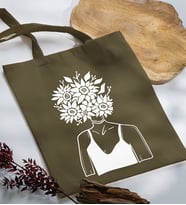 BK Gift Modern Art Tasarımlı Haki Kumaş Bez Çanta, Baskılı Omuz Çantası, Alışveriş Çantası, Arkadaşa Hediye-5