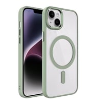 Coverzone iPhone 14 ile uyumlu K?l?f Wireless ?arj �zellikli Metal buton Z-Krom MagSafe ile uyumlu ?effaf Transparan Double Color Silikon Kapak Ye?il