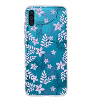 Samsung Galaxy M11 Kapak Floral Lila Tasarımlı Şeffaf Silikon Kılıf
