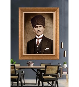 Altın Varaklı Çerçeveli Paspartulu Atatürk Tablo DC1254 (Gold)