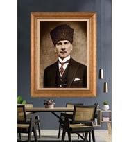 Altın Varaklı Çerçeveli Paspartulu Atatürk Tablo DC1254 (Gold)