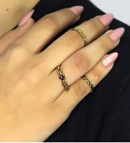 Doğal Taşlı 3'lü Garnet (Lal) Doğal Taşlı Zincir Modelli Kadın Ayarlanabilir Yüzük Seti euy83 (Kırmızı)