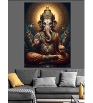 Hint Tanrısı Ganesha Altın Heykeli Dekoratif Kanvas - Mdf Ahşap Tablo
