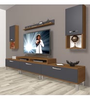 Decoraktiv Ekoflex 270DA Mdf Krom Ayaklı Tv Ünitesi Tv Sehpası - Ceviz Antrasit (Antrasit - Ceviz)