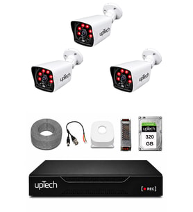 UPTECH 3 Kameralı Güvenlik Kamera Seti 2MP 1080P Full HD 6 Atom LED Gece Görüşlü 320GB HDD 5525
