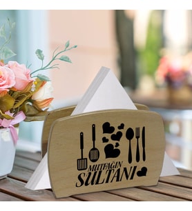 BK Gift Mutfağın Sultanı Tasarımlı Lüks Ahşap Peçetelik-1