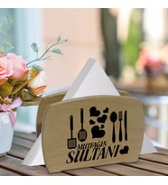 BK Gift Mutfağın Sultanı Tasarımlı Lüks Ahşap Peçetelik-1