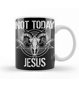 Satanism Baphomet Goat Pentagram Not Today Jesus 02 Kupa Bardak Porselen