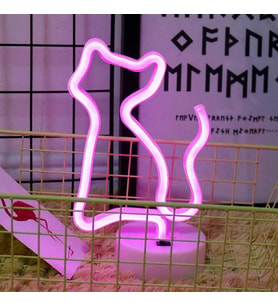 Neon Led Işıklı Pembe Kedi Masa Lambası  (Renksiz)
