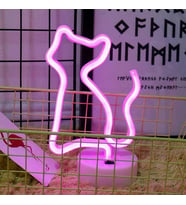 Neon Led Işıklı Pembe Kedi Masa Lambası  (Renksiz)