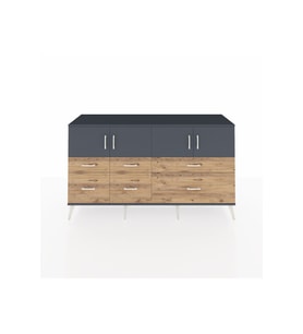 Kronos Konsol 4 Raflı 6 Çekmeceli 4 Kapaklı 176x59x99 Antrasit-Antrasit/Çam