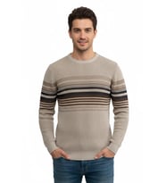 Erkek Sıfır Yaka Kazak Selanik Örgü Klasik Kalıp 5245C BGL-ST04860 (Vizon)