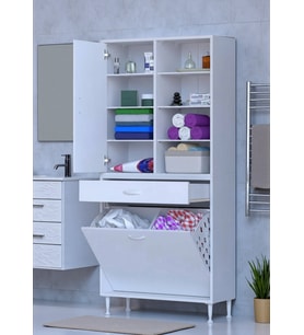 Eliusta Rule Sepetli Banyo/Mutfak Dolabı 70 cm Genişliğe Sahip 70x171x32,5 cm İki Sepetli Beyaz Dolap