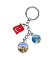 Türkiye Üçlü Epoksi Metal Çift Taraflı Damla Anahtarlık Turkey (Çok Renkli)
