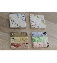 Çiçekli Desenler Doğal Taş Bardak Altlığı 4'lü set - Natural Stone Coasters
