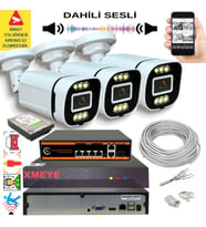 3 lü Yapay Zeka Destekli 5 MP Görüntü POE Bağlantılı Sesli 6 Warm Led Gece Renkli IP Kamera Seti 4386WS