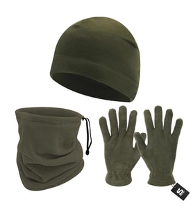 3'lü Kışlık Set Polar Bere, Eldiven, Boyunluk -  Warm - Haki - (SBLN.008)