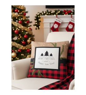 Çift Taraf Dijital Baskı Fermuarlı Yılbaşı Temalı Yastık Kılıfı, Kırlent Kılıfı 43x43 cm