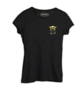 Baby Yoda - Pocket Siyah Kadın Tshirt