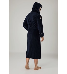 Commander Nakışlı Bambu Cotton  Erkek Bornozu (Lacivert)