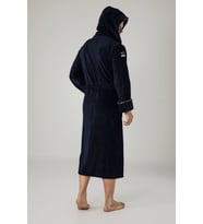 Commander Nakışlı Bambu Cotton  Erkek Bornozu (Lacivert)