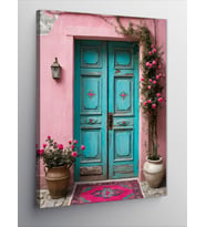 Kanvas Tablo Pembe Kapı Ve Çiçekler