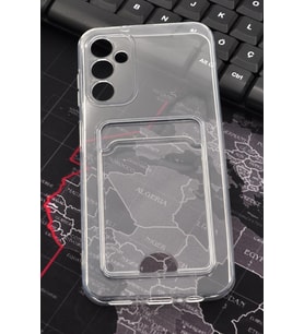 Samsung A14 Uyumlu Kredi Kartlıklı Şeffaf Kılıf Kamera Korumalı (Renksiz)