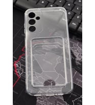 Samsung A14 Uyumlu Kredi Kartlıklı Şeffaf Kılıf Kamera Korumalı (Renksiz)