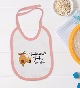 BK Kids Kişiye Özel Pembe Bebek Mama Önlüğü - Model 13
