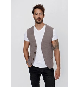 CHUBA Erkek Süs Cepli Regular Fit Triko Yelek Vizon 23W218