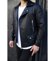Slim Fit Biker Deri Ceket (Siyah Deri)