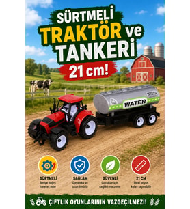 Sürtmeli Oyuncak Traktör ve Su Tankeri Seti Çiftlik Aracı 21 cm (3+ Yaş)